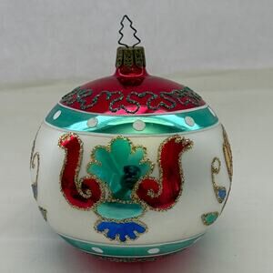 Glass Blown Hand Painted Christmas Tree Ornament Ball